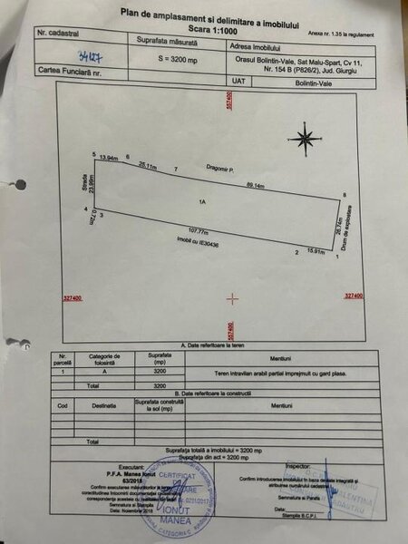 Bolintin Vale, teren 3200 mp intravilan, intre case.